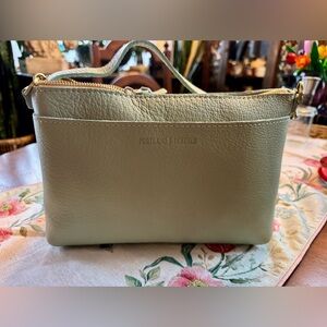 Portland Leather Crossbody Bag in Light Green (pistachio colored). NEW